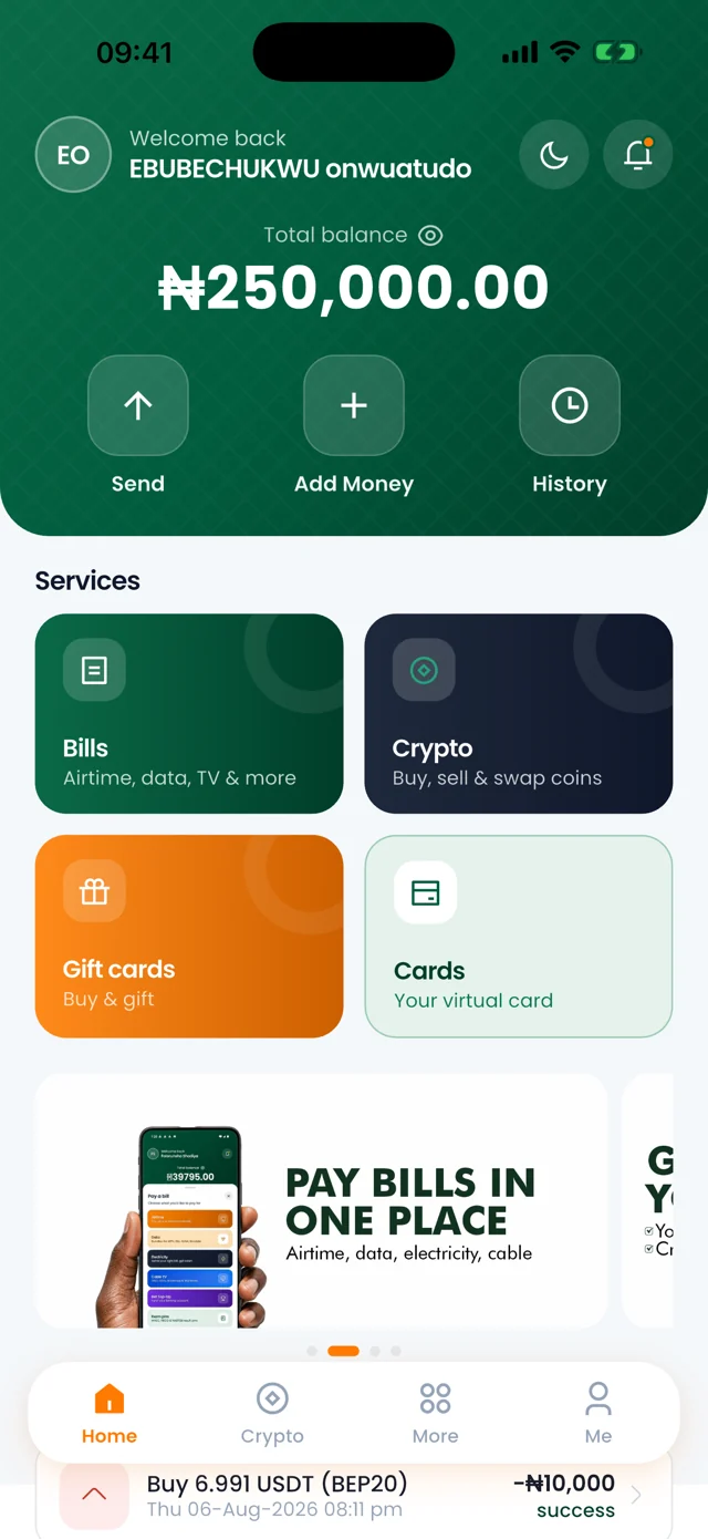 The Paymonetra home screen